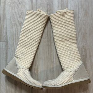 UGG Australia Cardy Cream Knit Tall Fold Sweater Boots  Women Size 7